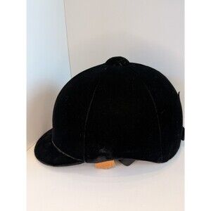 🐎 🥇International Pro-Rider Blk Velvet Show Helmet Sz 7 Tan Harness Blue Satin